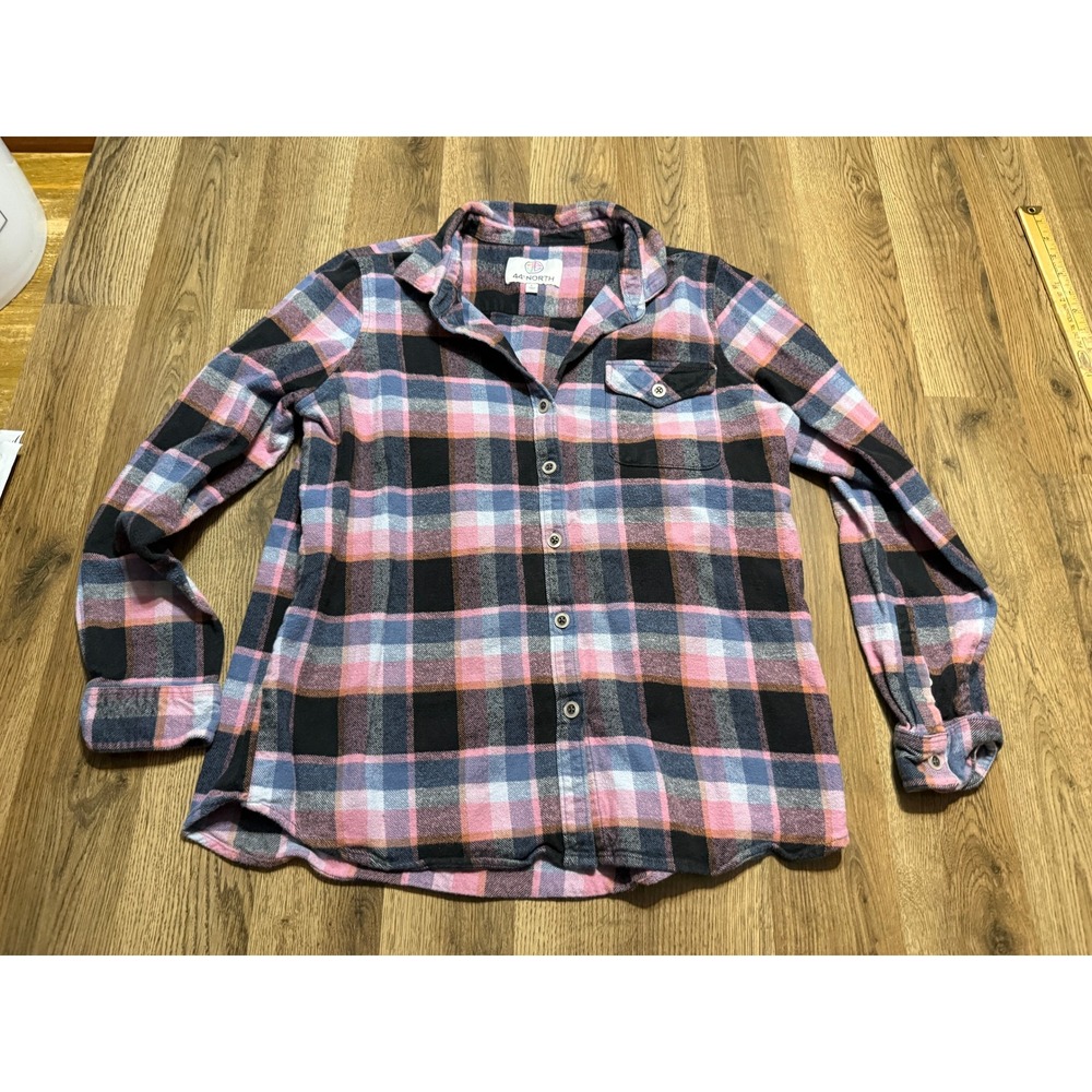 44 North Shirt Women Size Large Lilac Multi Button Down Plaid Flannel